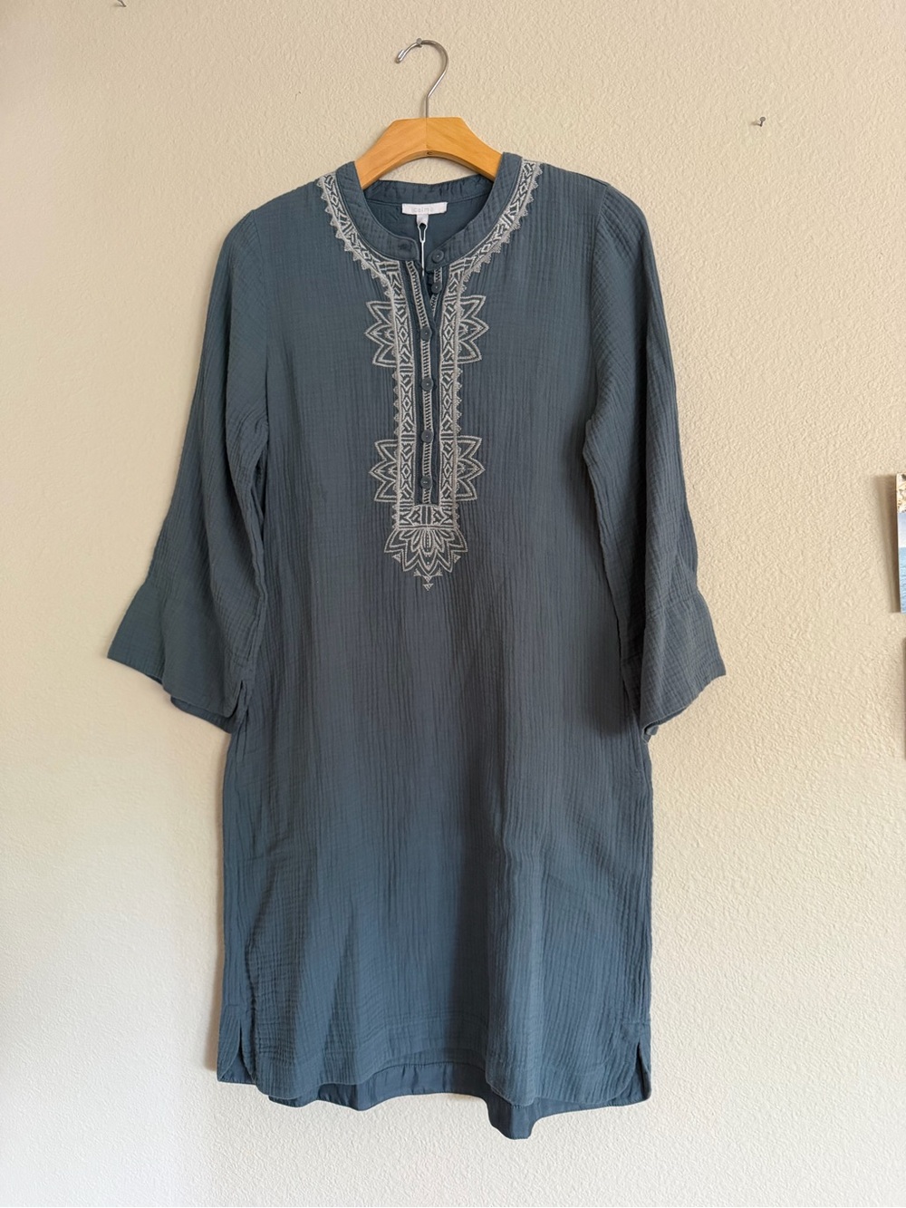 Johnny Was Calme Easy Henley Dress Stormy Weather Grey Size Small NWT